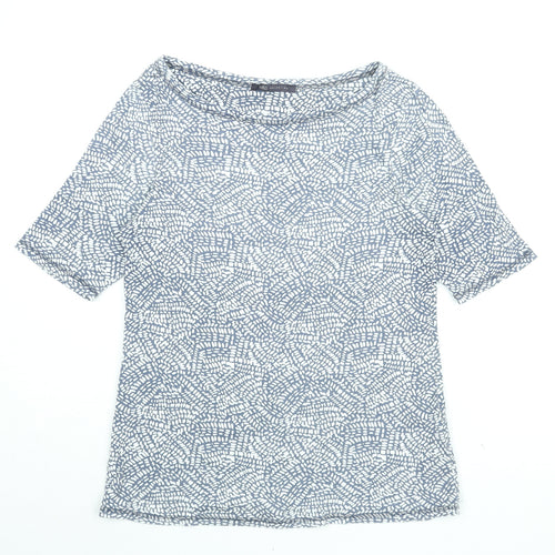 Marks and Spencer Womens Blue Geometric Cotton Basic T-Shirt Size 14 Boat Neck