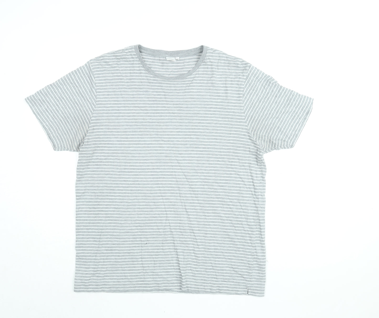 John Lewis Mens Grey Striped Cotton T-Shirt Size L Round Neck