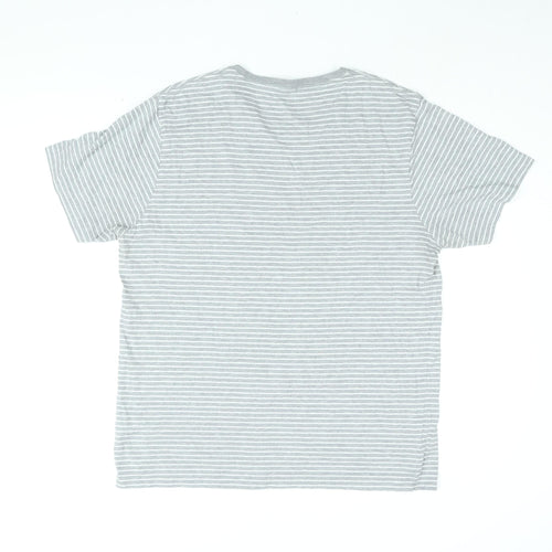 John Lewis Mens Grey Striped Cotton T-Shirt Size L Round Neck