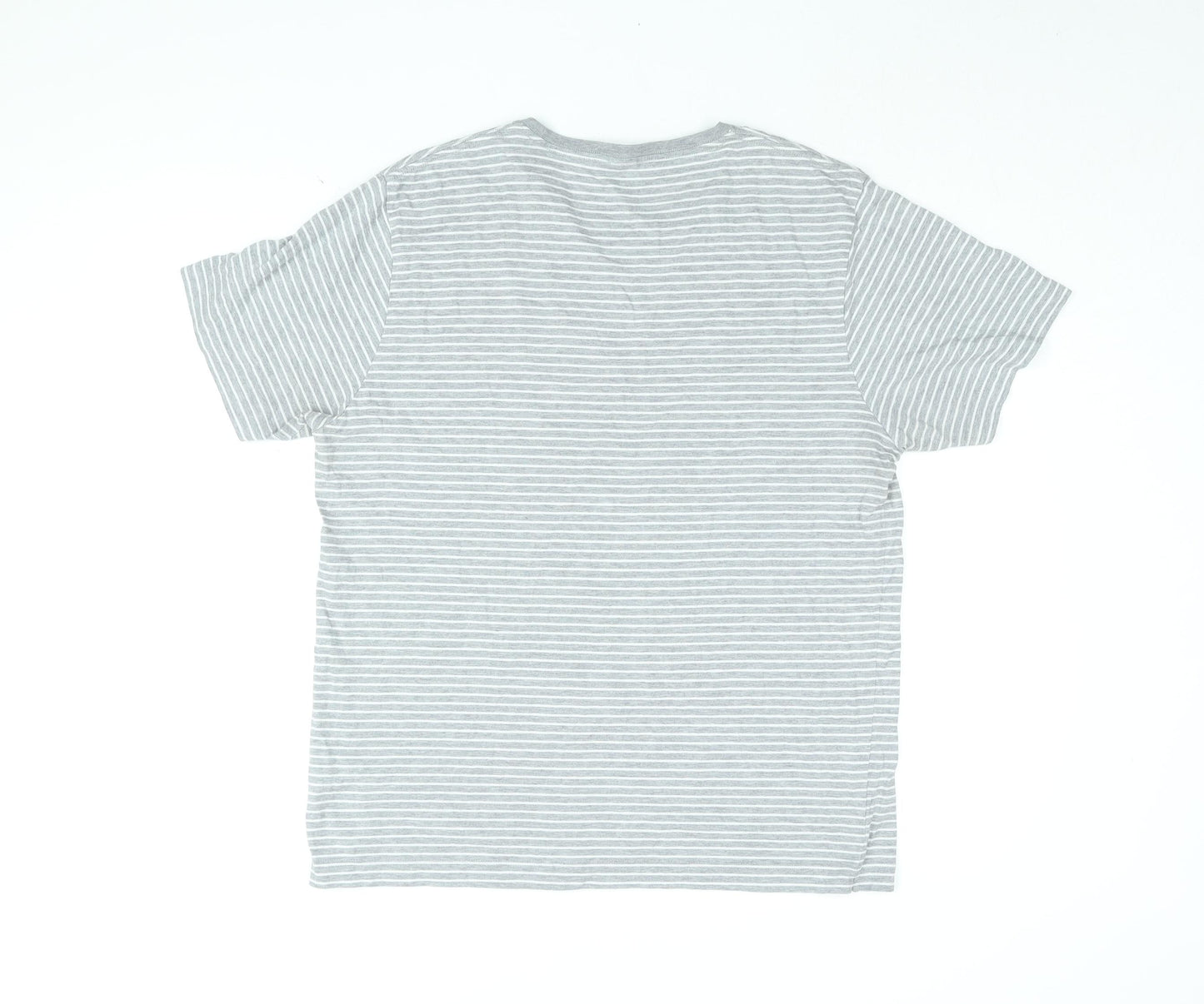 John Lewis Mens Grey Striped Cotton T-Shirt Size L Round Neck