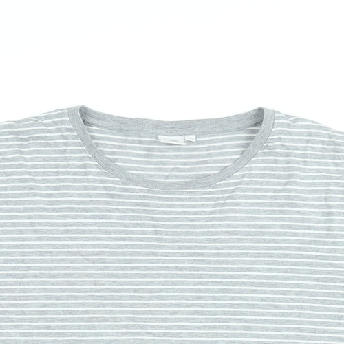 John Lewis Mens Grey Striped Cotton T-Shirt Size L Round Neck