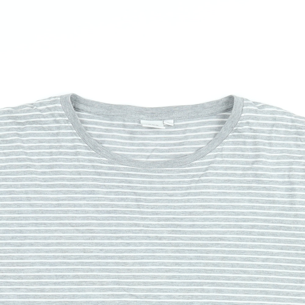 John Lewis Mens Grey Striped Cotton T-Shirt Size L Round Neck