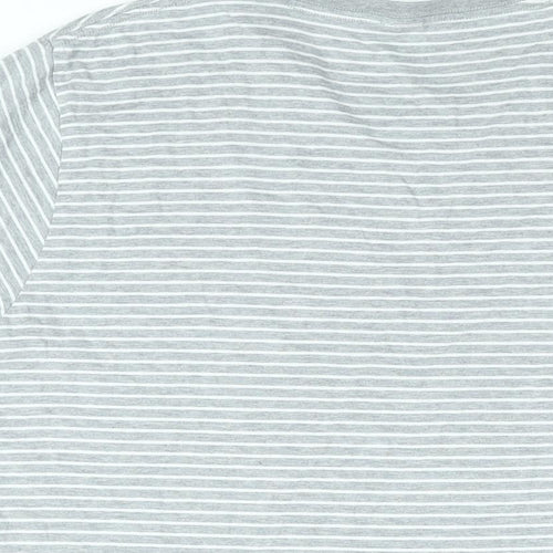 John Lewis Mens Grey Striped Cotton T-Shirt Size L Round Neck