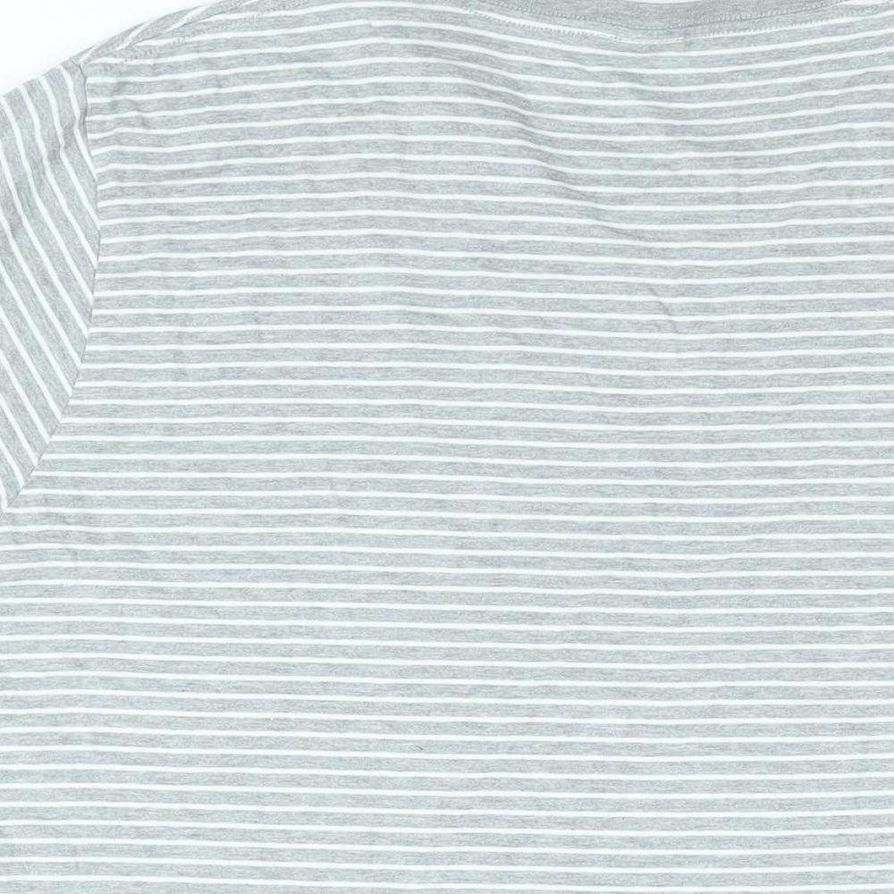 John Lewis Mens Grey Striped Cotton T-Shirt Size L Round Neck