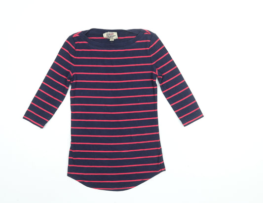 Arabella & Addison Womens Blue Striped Cotton Basic T-Shirt Size 10 Boat Neck