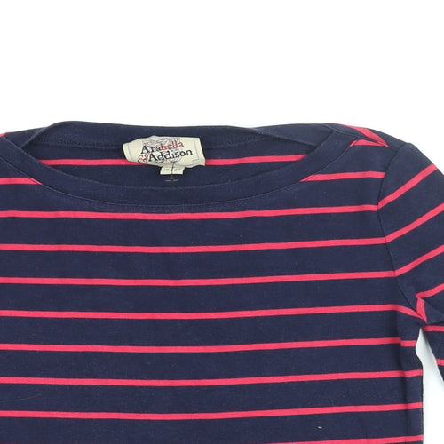 Arabella & Addison Womens Blue Striped Cotton Basic T-Shirt Size 10 Boat Neck