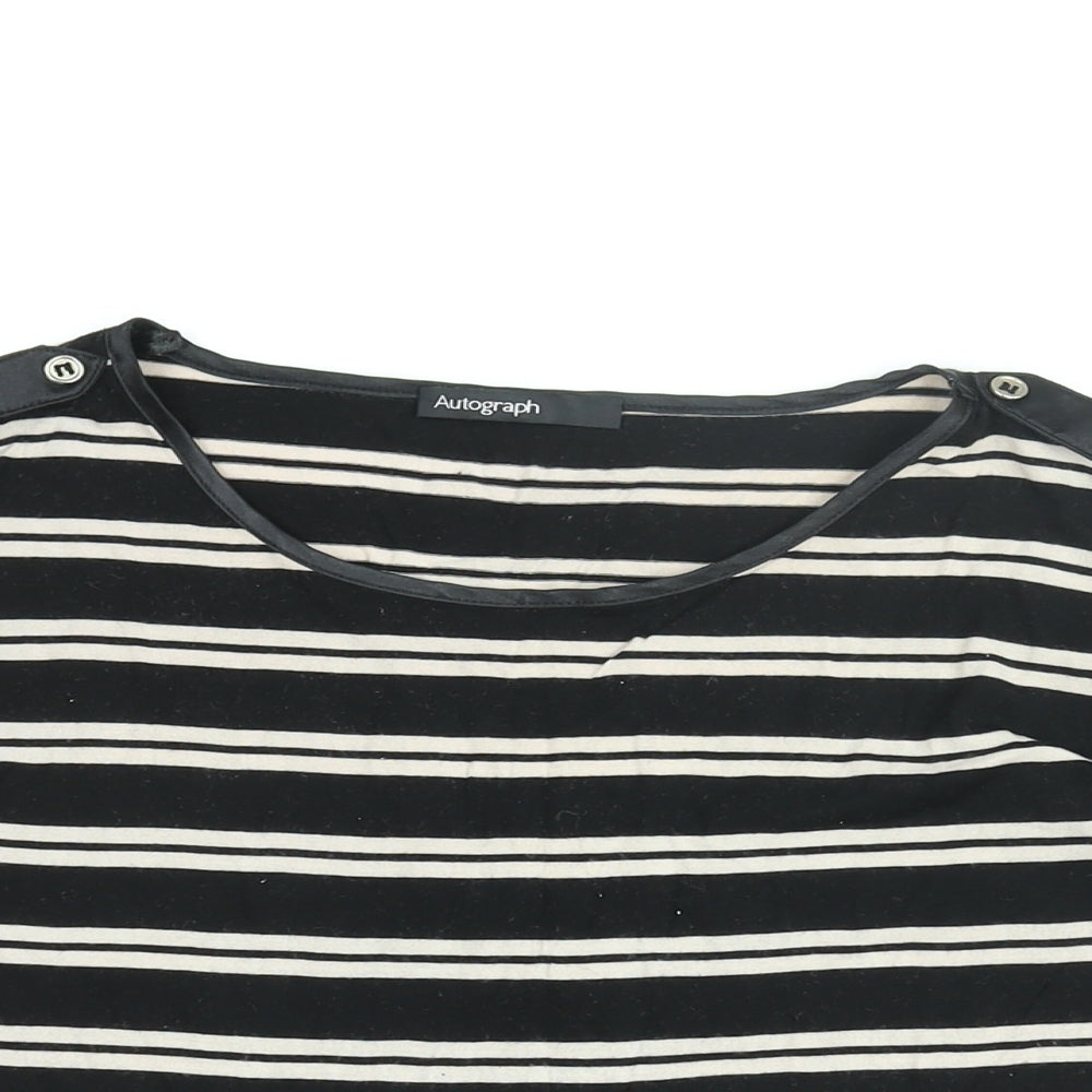 Autograph Womens Black Striped Viscose Basic T-Shirt Size 14 Round Neck