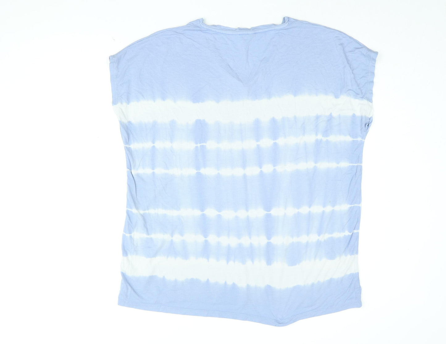 Marks and Spencer Womens Blue Geometric Viscose Basic T-Shirt Size 18 V-Neck - Tie Dye