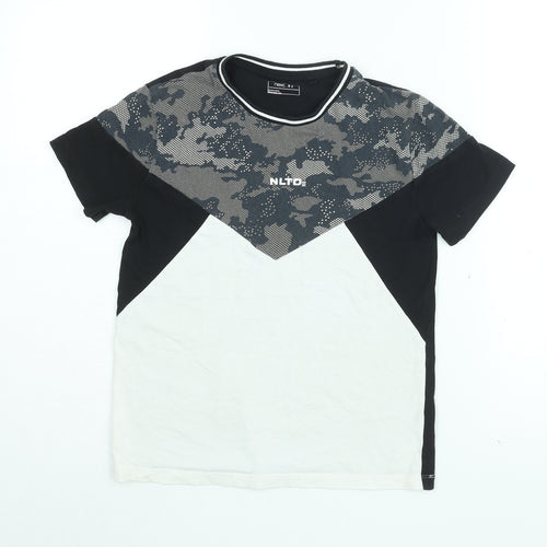 NEXT Boys Black Geometric Cotton Basic T-Shirt Size 10 Years Round Neck Pullover - NLTD