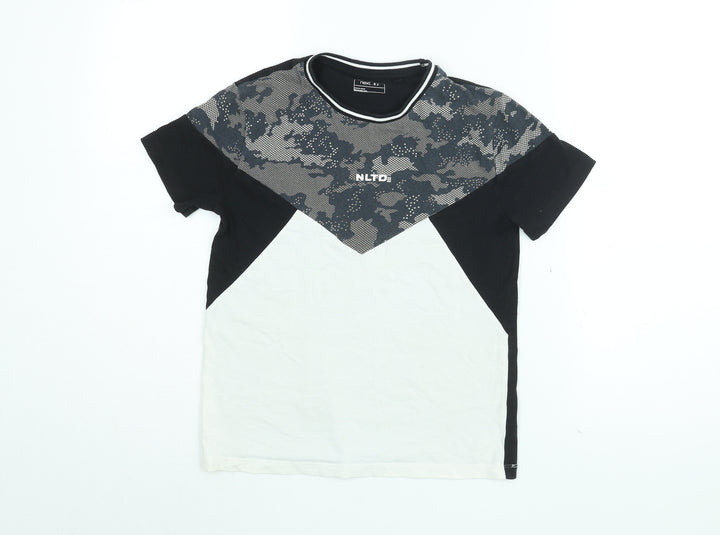 NEXT Boys Black Geometric Cotton Basic T-Shirt Size 10 Years Round Neck Pullover - NLTD