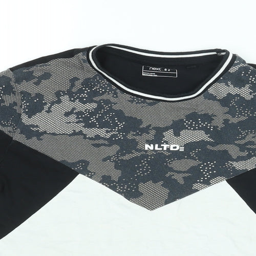 NEXT Boys Black Geometric Cotton Basic T-Shirt Size 10 Years Round Neck Pullover - NLTD