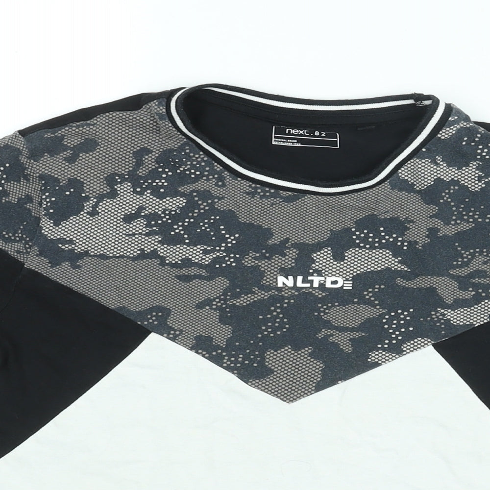 NEXT Boys Black Geometric Cotton Basic T-Shirt Size 10 Years Round Neck Pullover - NLTD