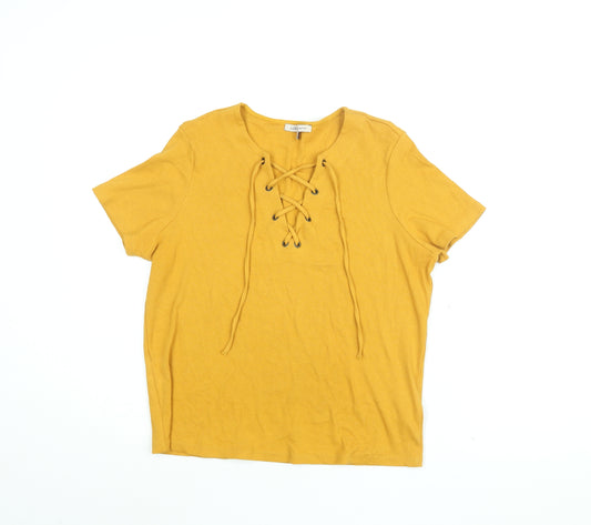 Marks and Spencer Womens Yellow Cotton Basic T-Shirt Size 14 Round Neck