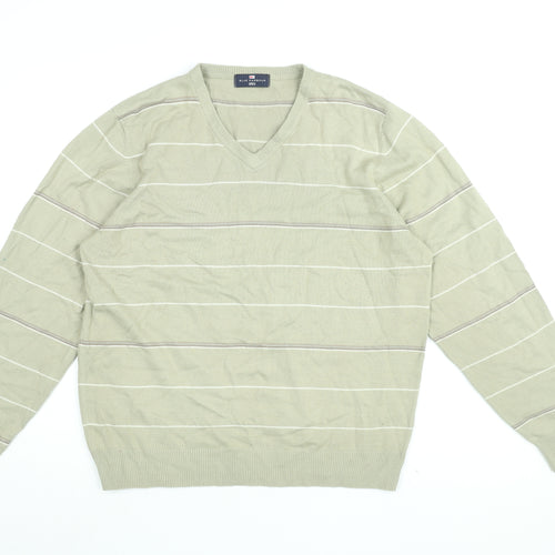 Marks and Spencer Mens Beige V-Neck Striped Acrylic Pullover Jumper Size M Long Sleeve