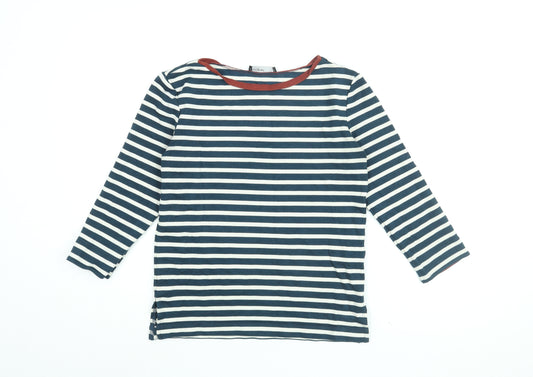 Autograph Womens Blue Striped Cotton Basic T-Shirt Size 6 Boat Neck