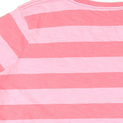 Marks and Spencer Womens Pink Striped Cotton Basic T-Shirt Size 16 Round Neck