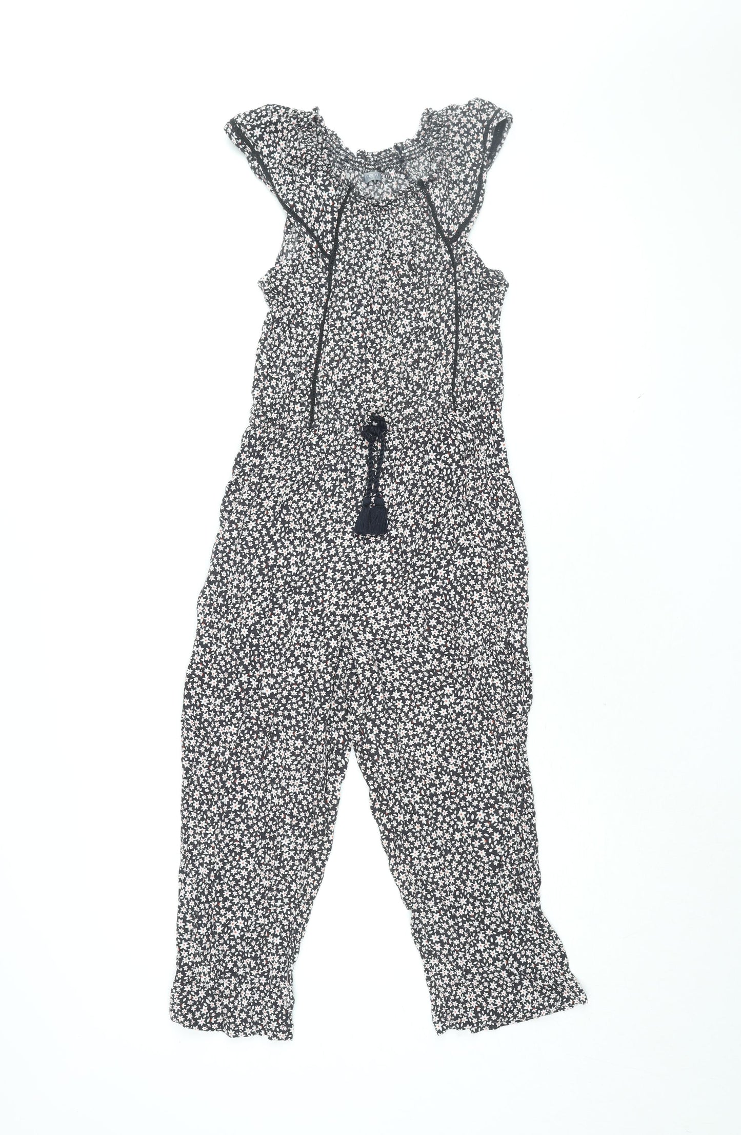 NEXT Girls Black Floral Viscose Jumpsuit One-Piece Size 9 Years L18 in Pullover