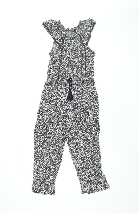 NEXT Girls Black Floral Viscose Jumpsuit One-Piece Size 9 Years L18 in Pullover