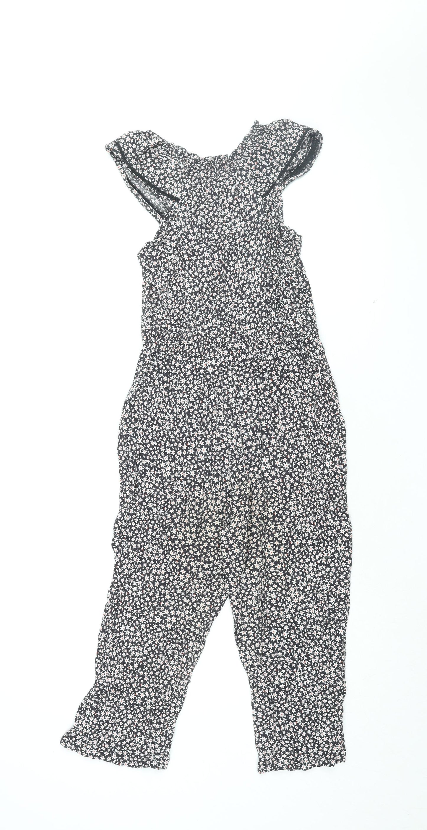 NEXT Girls Black Floral Viscose Jumpsuit One-Piece Size 9 Years L18 in Pullover