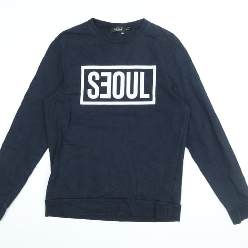 Topman Mens Blue Cotton Pullover Sweatshirt Size L - SEOUL