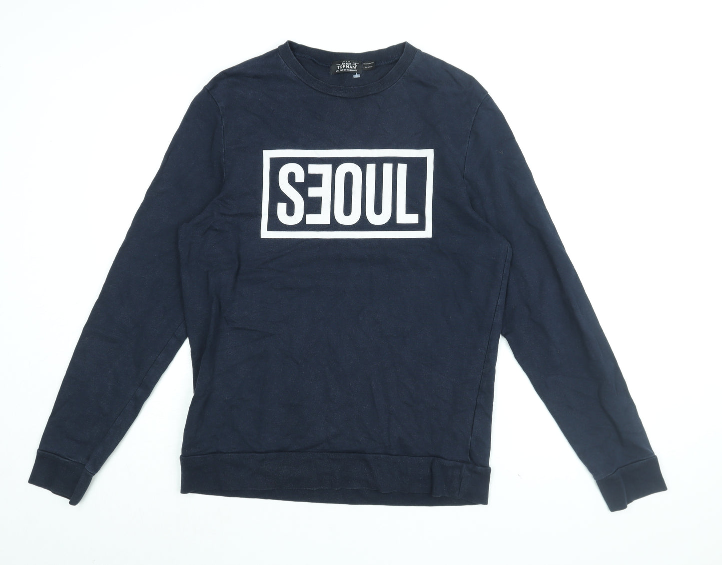 Topman Mens Blue Cotton Pullover Sweatshirt Size L - SEOUL