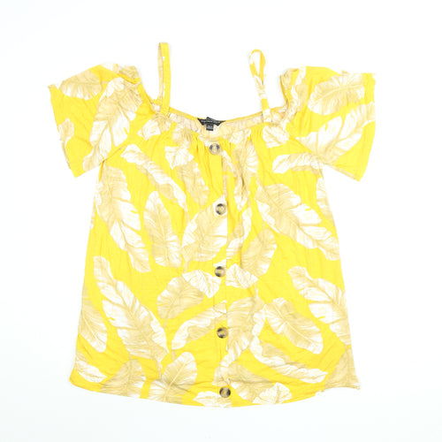 Dorothy Perkins Womens Yellow Floral Viscose Basic T-Shirt Size 18 Scoop Neck