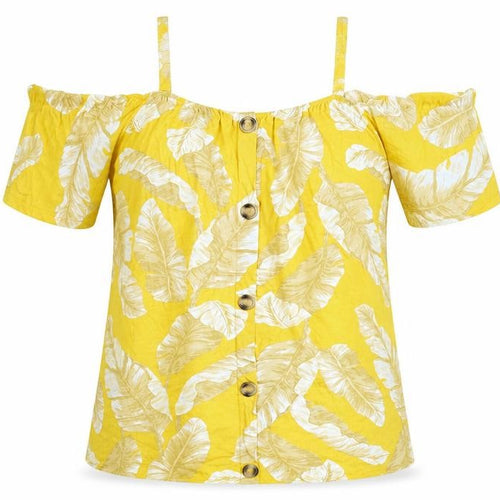 Dorothy Perkins Womens Yellow Floral Viscose Basic T-Shirt Size 18 Scoop Neck
