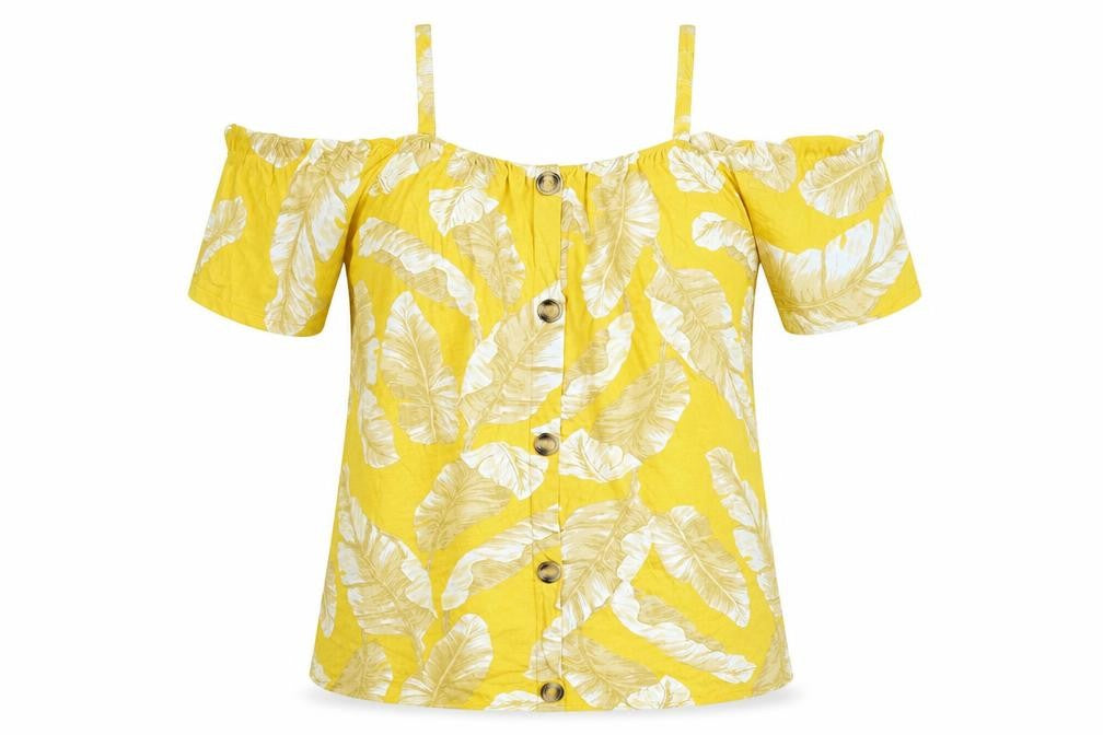 Dorothy Perkins Womens Yellow Floral Viscose Basic T-Shirt Size 18 Scoop Neck