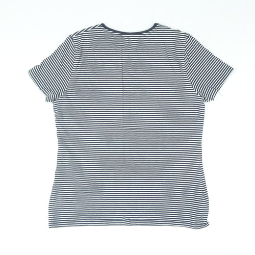 Marks and Spencer Womens Blue Striped Cotton Basic T-Shirt Size 14 Round Neck