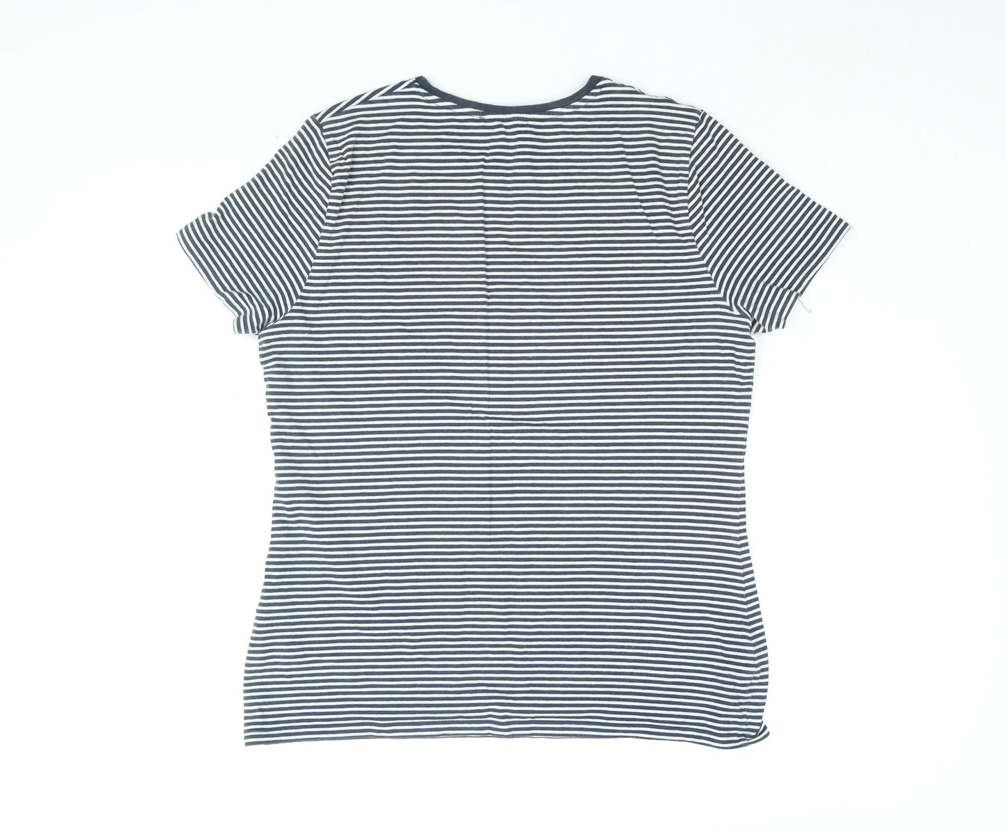 Marks and Spencer Womens Blue Striped Cotton Basic T-Shirt Size 14 Round Neck