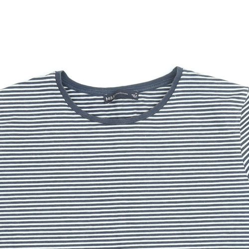 Marks and Spencer Womens Blue Striped Cotton Basic T-Shirt Size 14 Round Neck