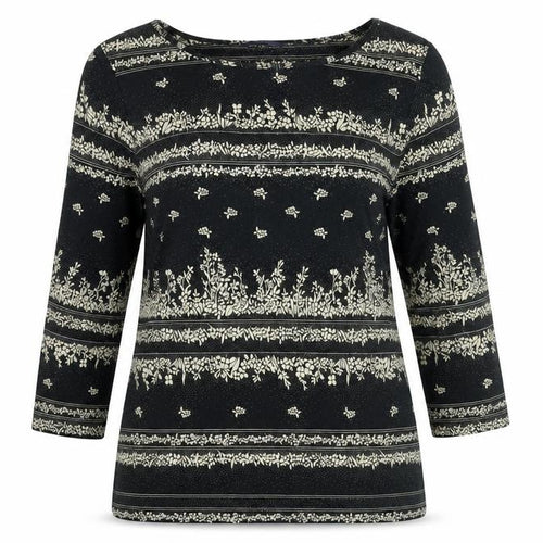 Marks and Spencer Womens Black Floral Viscose Basic T-Shirt Size 14 Round Neck
