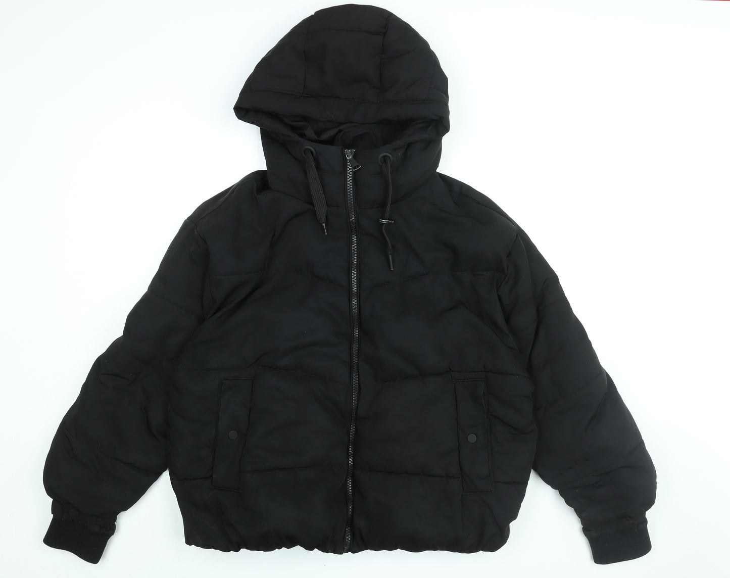 Pull&Bear Womens Black Puffer Jacket Coat Size L Zip
