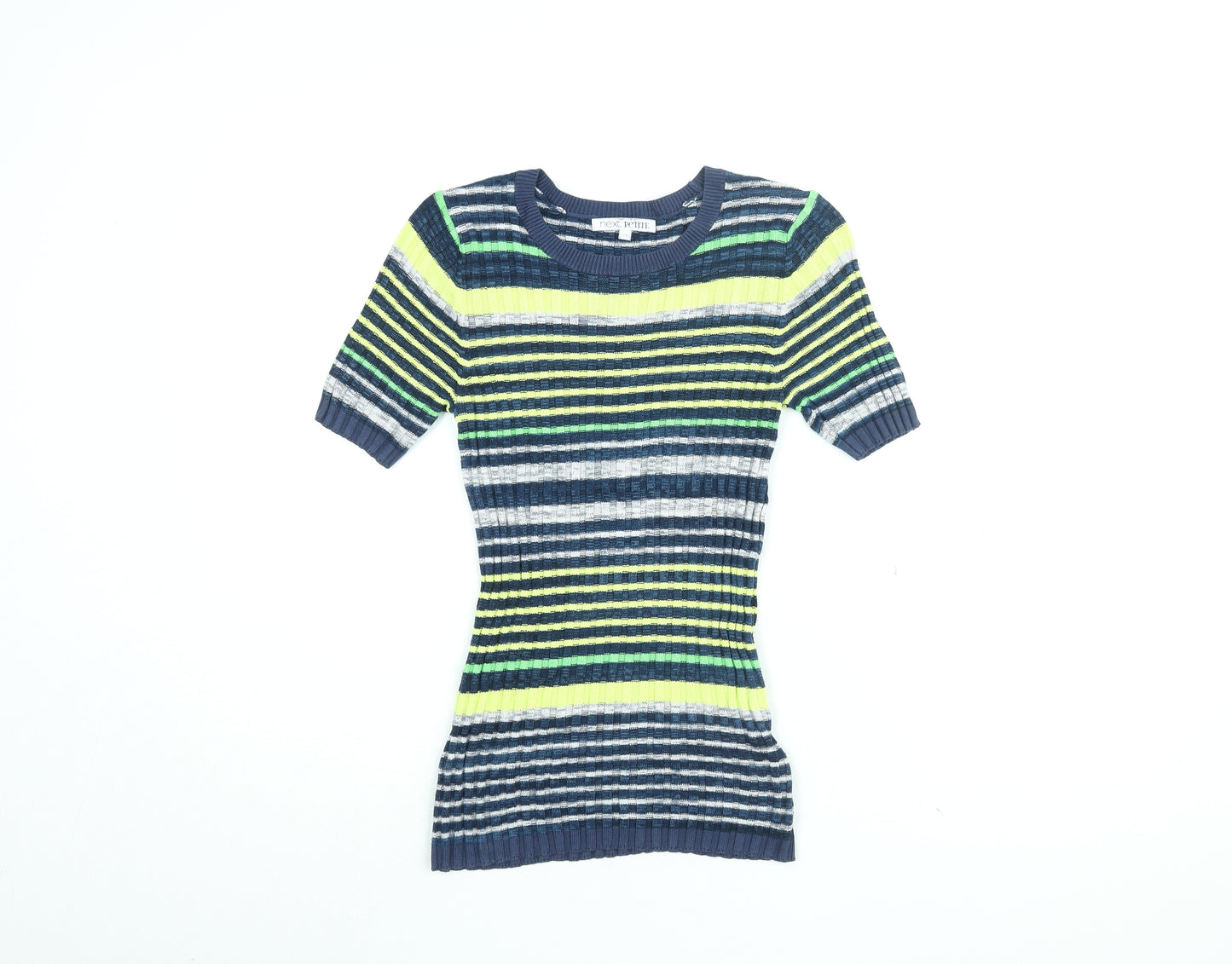 NEXT Womens Blue Striped Viscose Basic T-Shirt Size 8 Round Neck