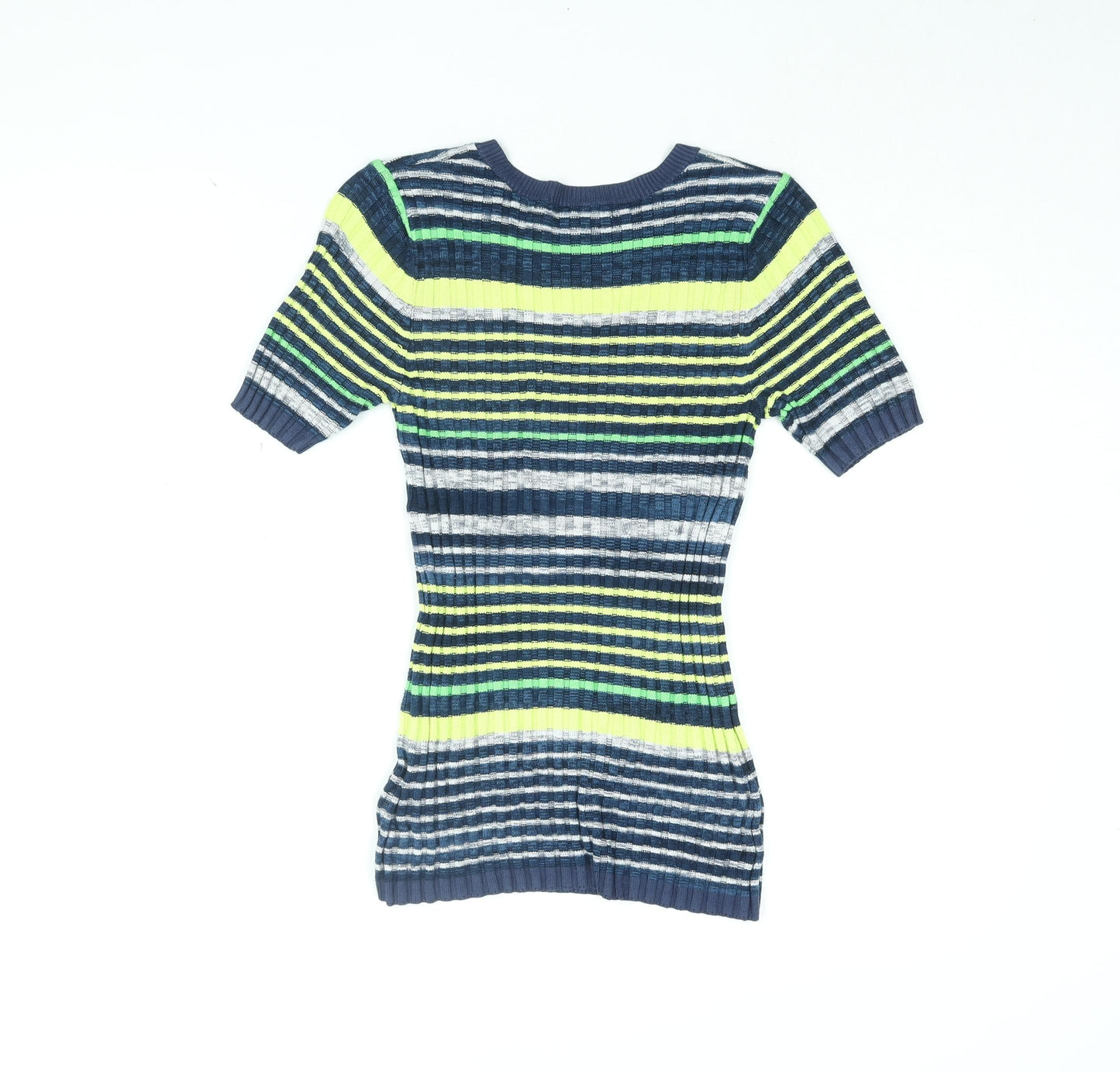 NEXT Womens Blue Striped Viscose Basic T-Shirt Size 8 Round Neck