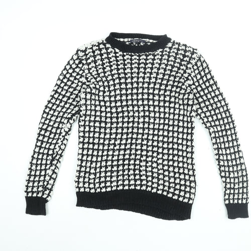 Marks and Spencer Womens Black Round Neck Geometric Cotton Pullover Jumper Size 8