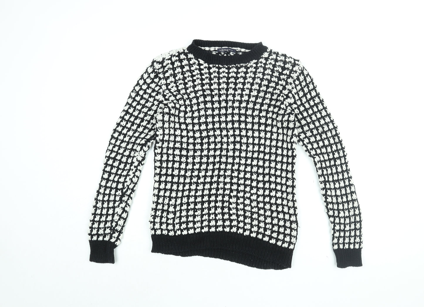 Marks and Spencer Womens Black Round Neck Geometric Cotton Pullover Jumper Size 8
