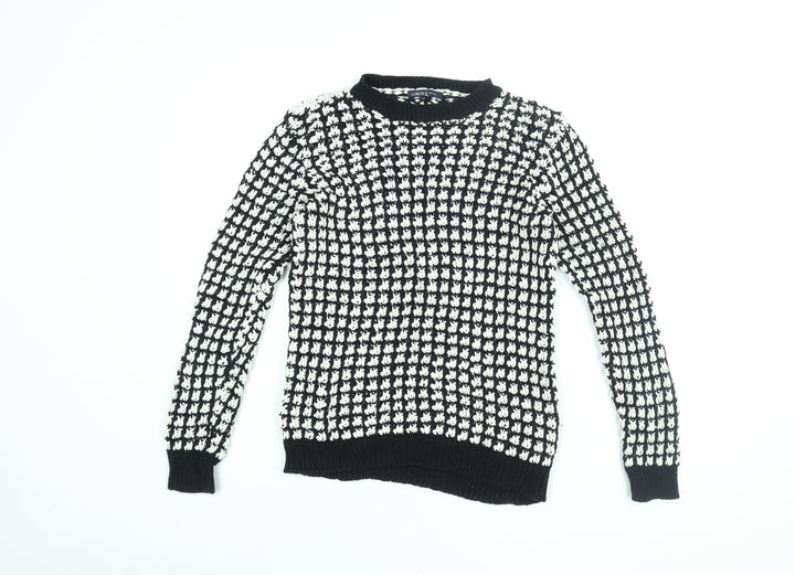Marks and Spencer Womens Black Round Neck Geometric Cotton Pullover Jumper Size 8
