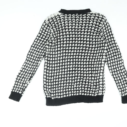 Marks and Spencer Womens Black Round Neck Geometric Cotton Pullover Jumper Size 8