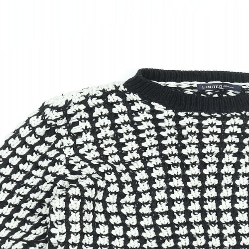 Marks and Spencer Womens Black Round Neck Geometric Cotton Pullover Jumper Size 8