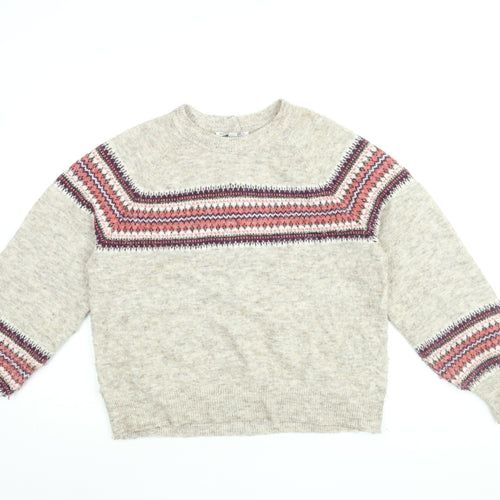 NEXT Womens Beige Round Neck Geometric Polyester Pullover Jumper Size S