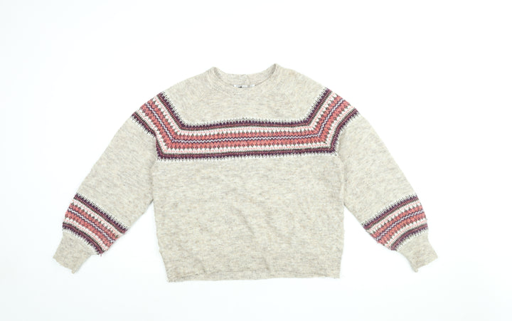 NEXT Womens Beige Round Neck Geometric Polyester Pullover Jumper Size S