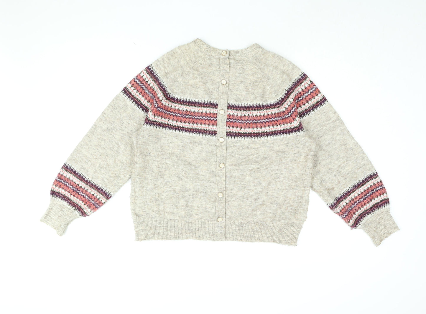 NEXT Womens Beige Round Neck Geometric Polyester Pullover Jumper Size S