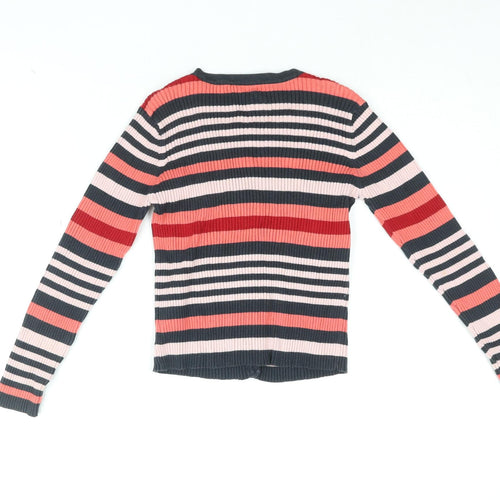 NEXT Girls Multicoloured Round Neck Striped Cotton Cardigan Jumper Size 9 Years Button