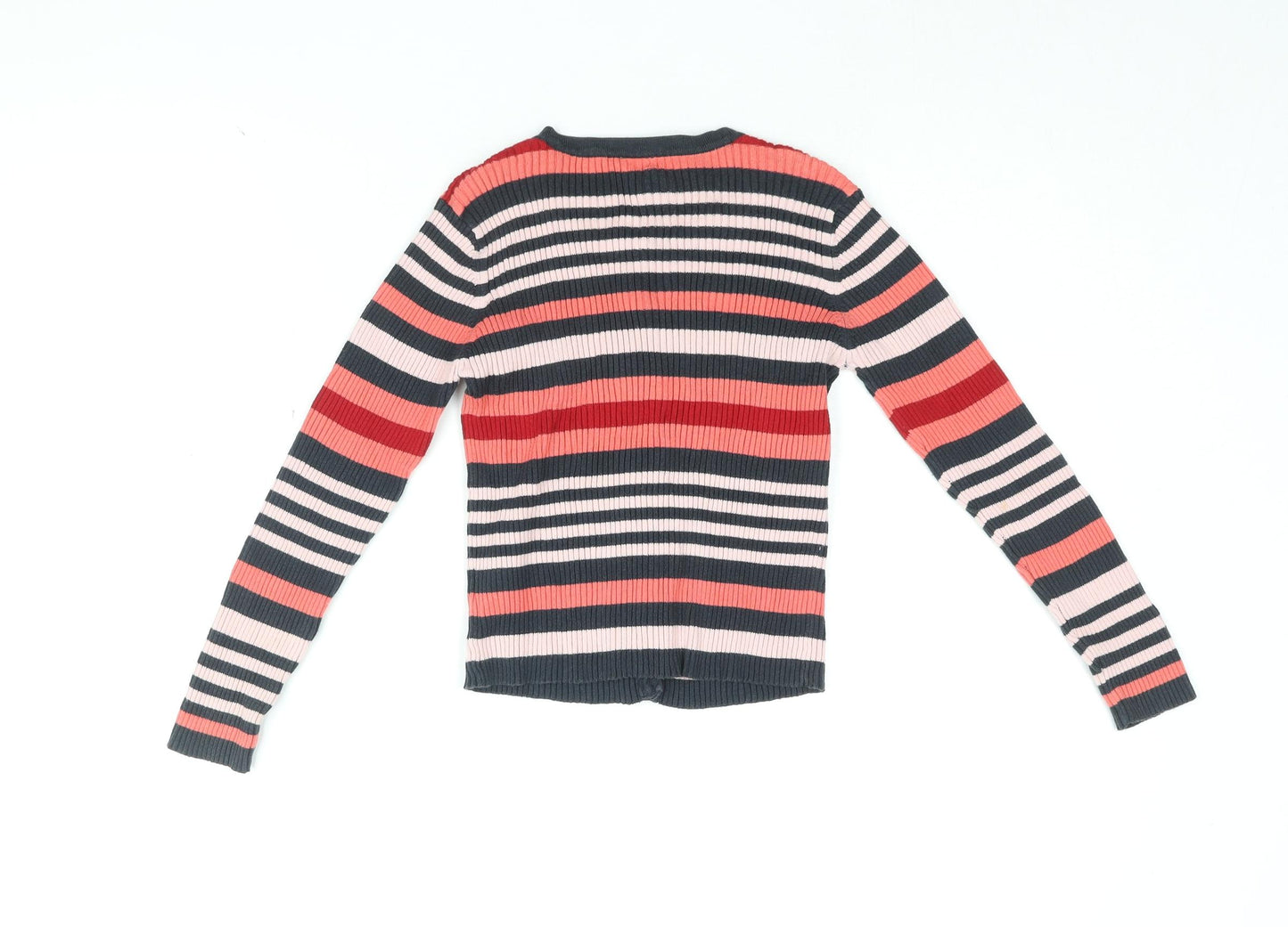 NEXT Girls Multicoloured Round Neck Striped Cotton Cardigan Jumper Size 9 Years Button