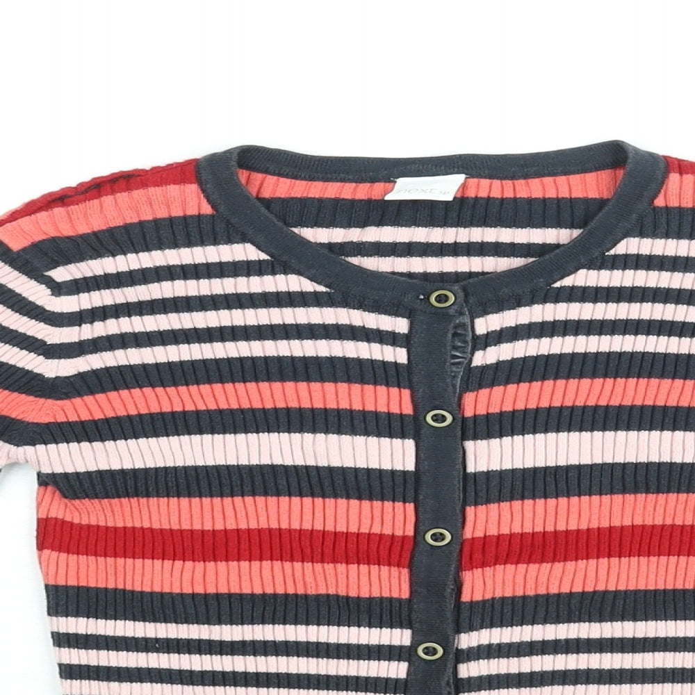 NEXT Girls Multicoloured Round Neck Striped Cotton Cardigan Jumper Size 9 Years Button