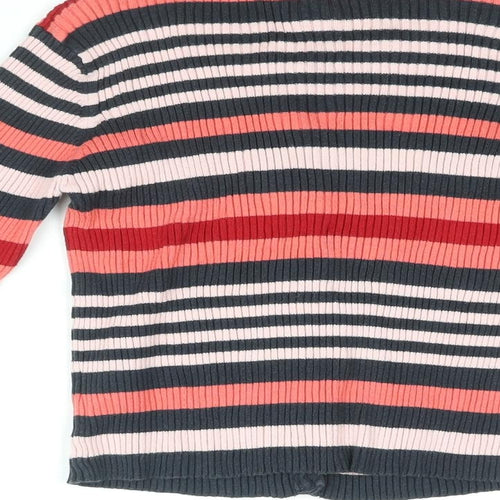 NEXT Girls Multicoloured Round Neck Striped Cotton Cardigan Jumper Size 9 Years Button