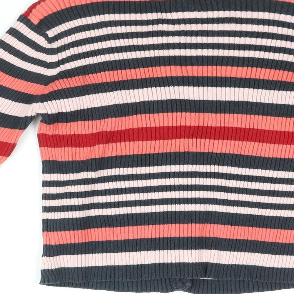 NEXT Girls Multicoloured Round Neck Striped Cotton Cardigan Jumper Size 9 Years Button