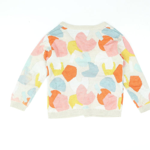 H&M Girls Beige V-Neck Geometric Polyester Cardigan Jumper Size 7-8 Years Button