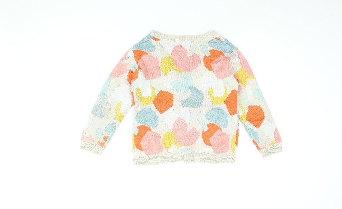 H&M Girls Beige V-Neck Geometric Polyester Cardigan Jumper Size 7-8 Years Button